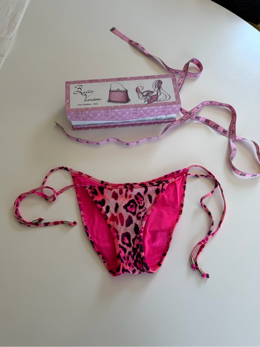 Pink Leopard Print String Bikini Bottoms